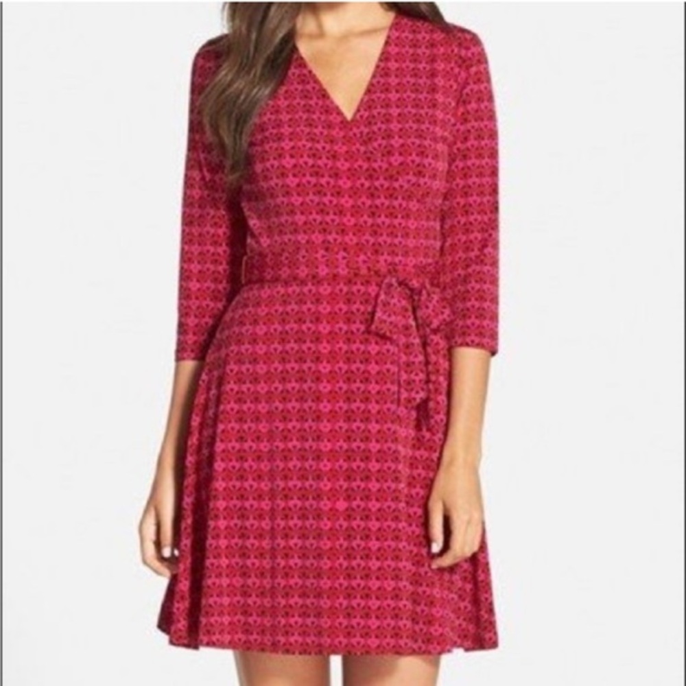 🧋Leota Stitch Fix Darrah Mod Geometric faux wrap dress magenta small petite